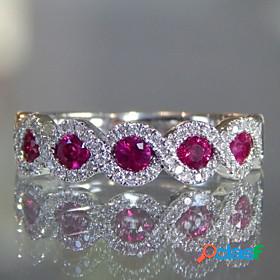 Women Band Ring Cubic Zirconia Classic Red Mood Copper