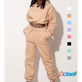 Womens 2 Piece Cropped Street Athleisure Tracksuit Hoodie
