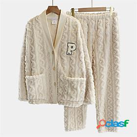 Womens 2 Pieces Pajamas Sets Plush Simple Fashion Letter