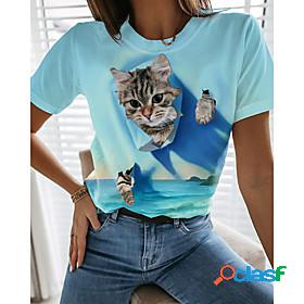 Womens 3D Cat T shirt Cat Graphic 3D Print Round Neck Basic