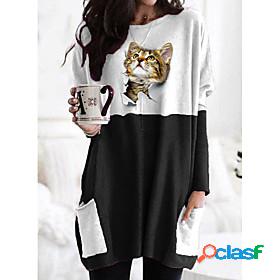 Womens 3D Cat T shirt Dress Cat Graphic Long Sleeve