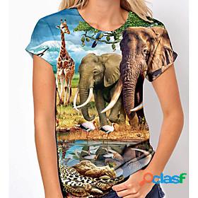 Womens 3D Printed Painting T shirt Scenery Giraffe Animal