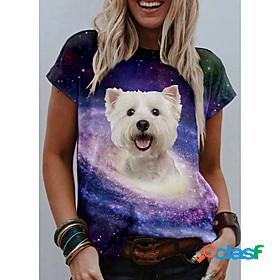 Womens 3D Printed T shirt Dog 3D Animal Print Round Neck