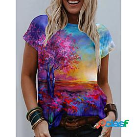 Womens 3D Printed T shirt Scenery 3D Print Round Neck Tops