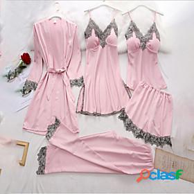 Womens 5 Pieces Pajamas Robes Gown Nightgown Sets Simple