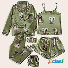 Womens 7 pieces Pajamas Sets Simple Comfort Sweet Flower