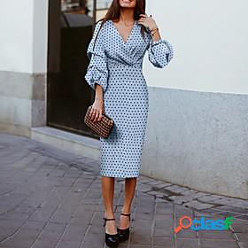 Womens A Line Dress Midi Dress Blue 3/4 Length Sleeve Polka