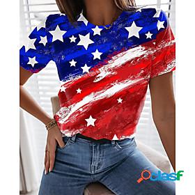 Womens Abstract Painting T shirt Color Block American Flag