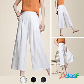 Womens Basic Casual Wide Leg Ankle-Length Pants Inelastic