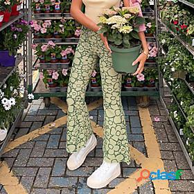 Womens Basic Fashion Wide Leg Print Chinos Full Length Pants