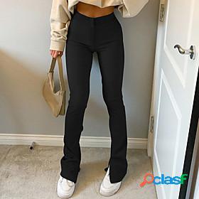 Womens Basic Fashion Wide Leg Split Pants Full Length Pants