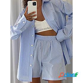 Womens Basic Striped Solid Color Daily Wear Two Piece Set