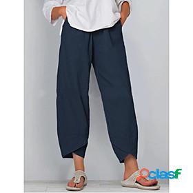 Womens Basic Wide Leg Pants Solid Colored Mid Waist