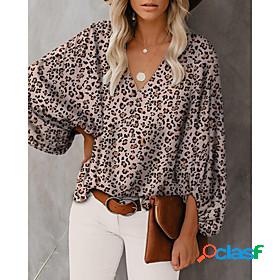 Womens Blouse Peasant Blouse Shirt Graphic Leopard Long