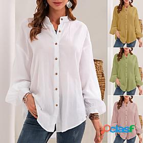 Womens Blouse Shirt Basic Button Daily Plain V Neck Spring