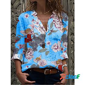 Womens Blouse Shirt Floral Flower Shirt Collar Print Basic