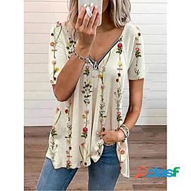 Womens Blouse Shirt Floral Leopard V Neck Zipper Print Basic