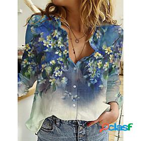 Womens Blouse Shirt Floral Theme Floral Abstract Shirt