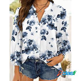 Womens Blouse Shirt Floral Theme Floral Abstract Standing