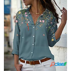 Womens Blouse Shirt Floral Theme Floral Graphic Shirt Collar