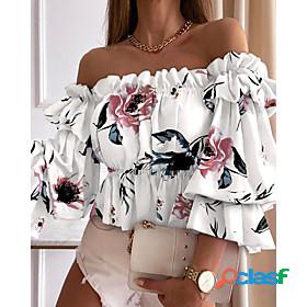 Womens Blouse Shirt Floral Theme Floral Polka Dot Plaid Off