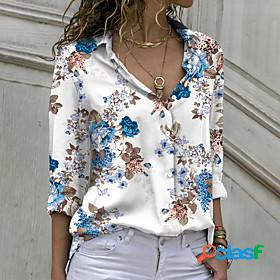 Womens Blouse Shirt Floral Theme Floral Shirt Collar Button