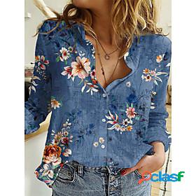 Women's Blouse Shirt Floral Theme Floral Shirt Collar Button