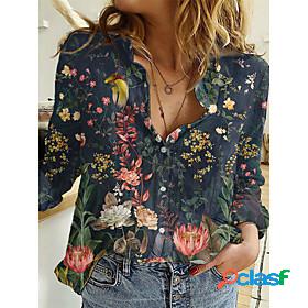 Womens Blouse Shirt Floral Theme Long Sleeve Floral Graphic