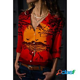 Womens Blouse Shirt Floral Theme Scenery 3D Shirt Collar