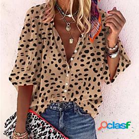 Womens Blouse Shirt Leopard Leopard Cheetah Print V Neck