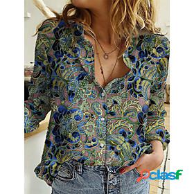 Womens Blouse Shirt Long Sleeve Graphic Shirt Collar Button