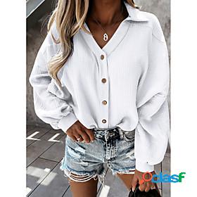 Womens Blouse Shirt Long Sleeve Plain Shirt Collar Basic