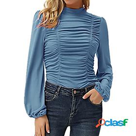 Womens Blouse Shirt Plain High Neck Basic Streetwear Tops