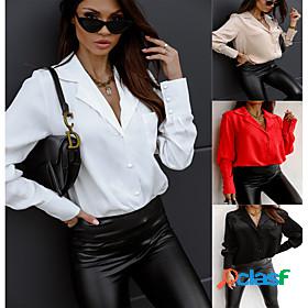 Womens Blouse Shirt Plain Shirt Collar Pocket Button Casual