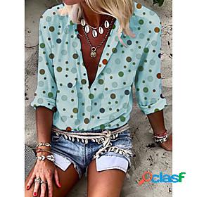 Womens Blouse Shirt Polka Dot Shirt Collar Button Print