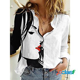 Womens Blouse Shirt Portrait Abstract Portrait Shirt Collar