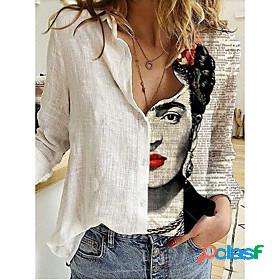 Womens Blouse Shirt Portrait Graphic Portrait Letter Shirt