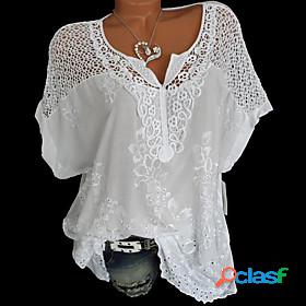 Womens Blouse Shirt Solid Colored V Neck Floral Lace Basic