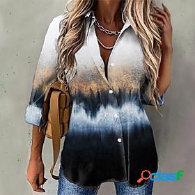 Women's Blouse Shirt Tie Dye Shirt Collar Button Print Basic