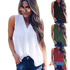 Womens Blouse Tank Top Vest Plain V Neck Basic Casual Beach