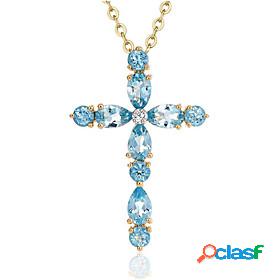 Womens Blue Pendant Necklace Synthetic Sapphire Cross