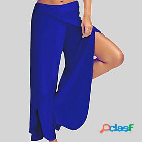 Womens Boho High Split Culottes Wide Leg Pants Micro-elastic