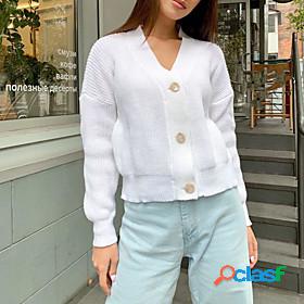 Womens Cardigan Solid Color Classic Style Classical Casual