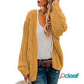 Womens Cardigan Solid Color Knitted Basic Casual Chunky Long