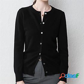 Womens Cardigan Sweater Solid Color Button Cotton Stylish