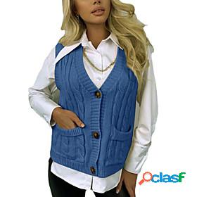 Womens Cardigan Vest Sweater Solid Color Modern Style Casual