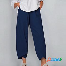 Womens Casual Wide Leg Chinos Ankle-Length Pants Inelastic