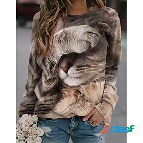 Womens Cat 3D Brown Sweatshirt Pullover Print 3D Print