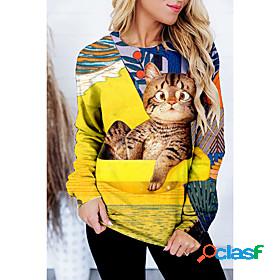 Womens Cat 3D Graphic Prints Sweatshirt Pullover Print 3D