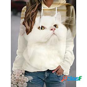 Womens Cat Graphic 3D Hoodie Pullover Front Pocket Print 3D